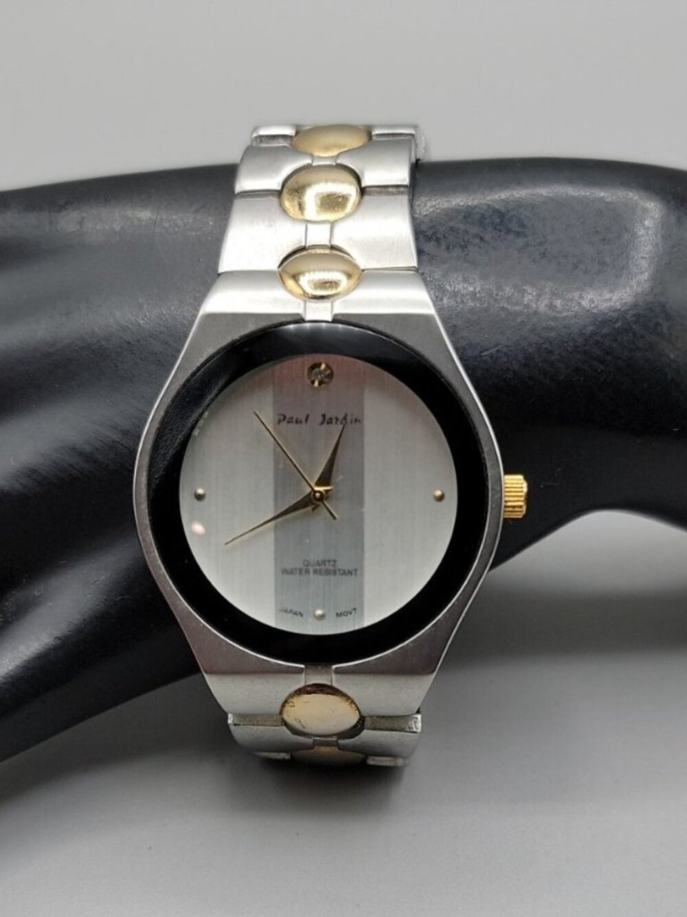Vintage Paul Jardin Diamond Two Tone Quartz Watch 40mm 8" Brushed Silver Tone - Picture 3 of 11